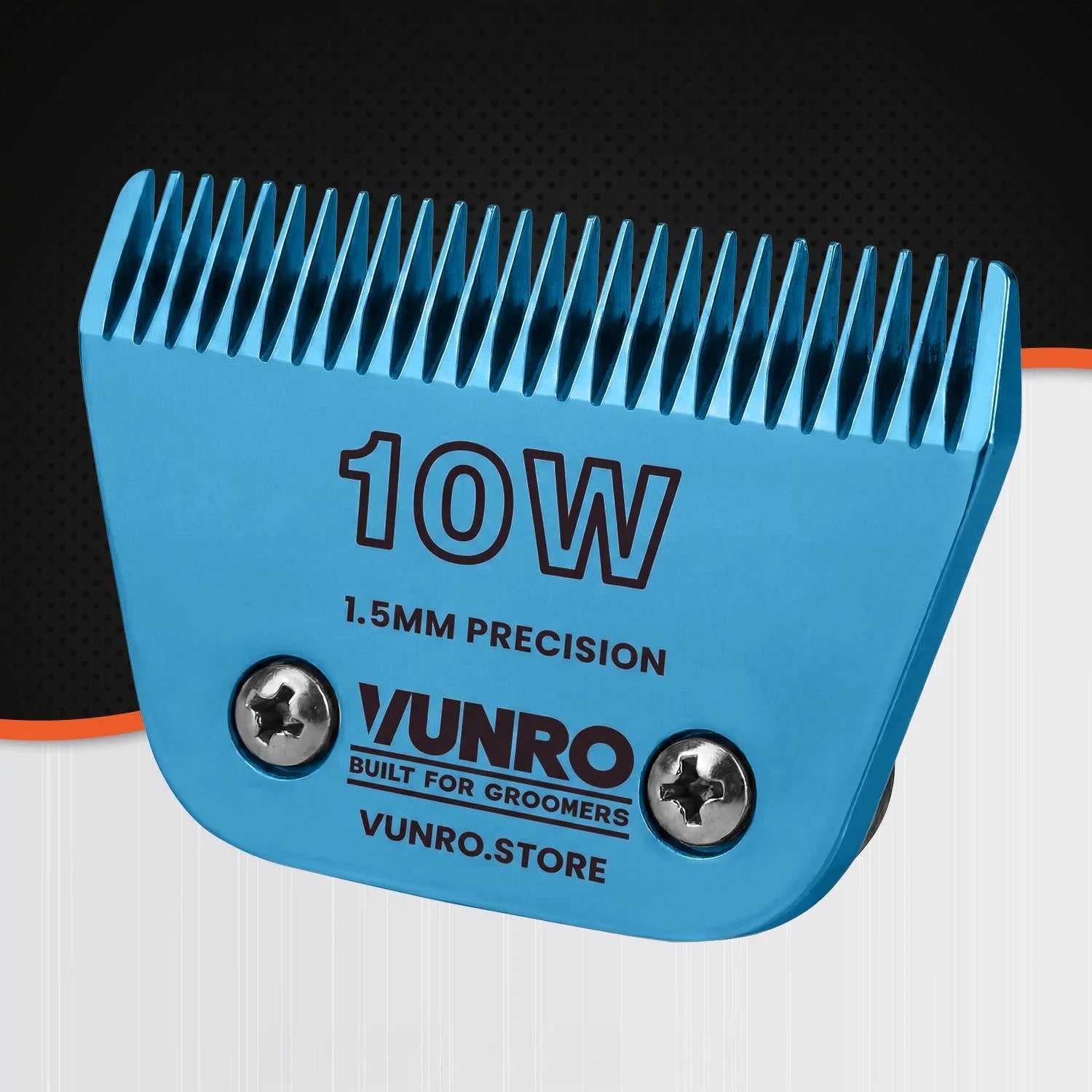 VUNRO 10W Wide Blue Steel dog clipper blade front left view