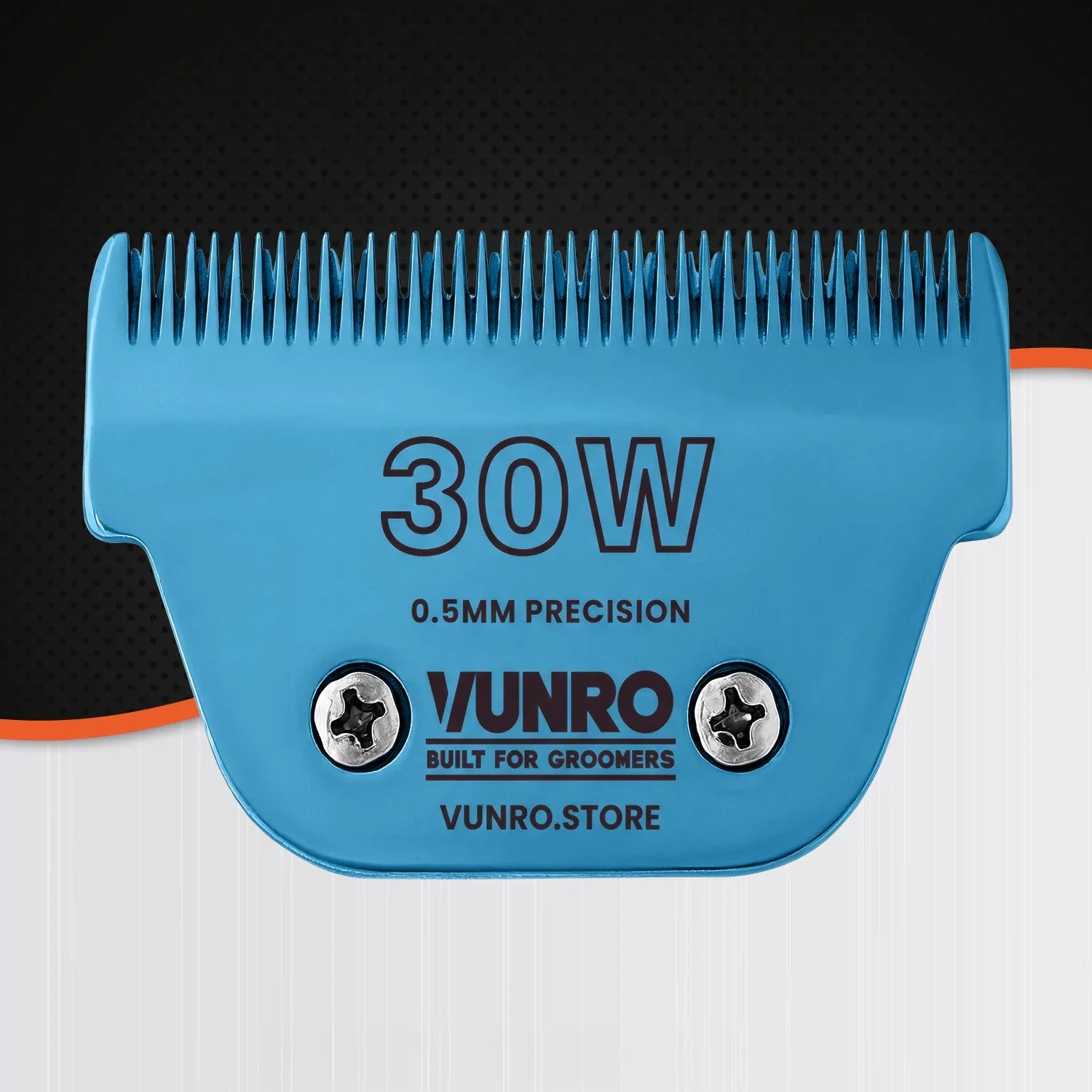 VUNRO 30W Wide Blue Steel dog clipper blade front view