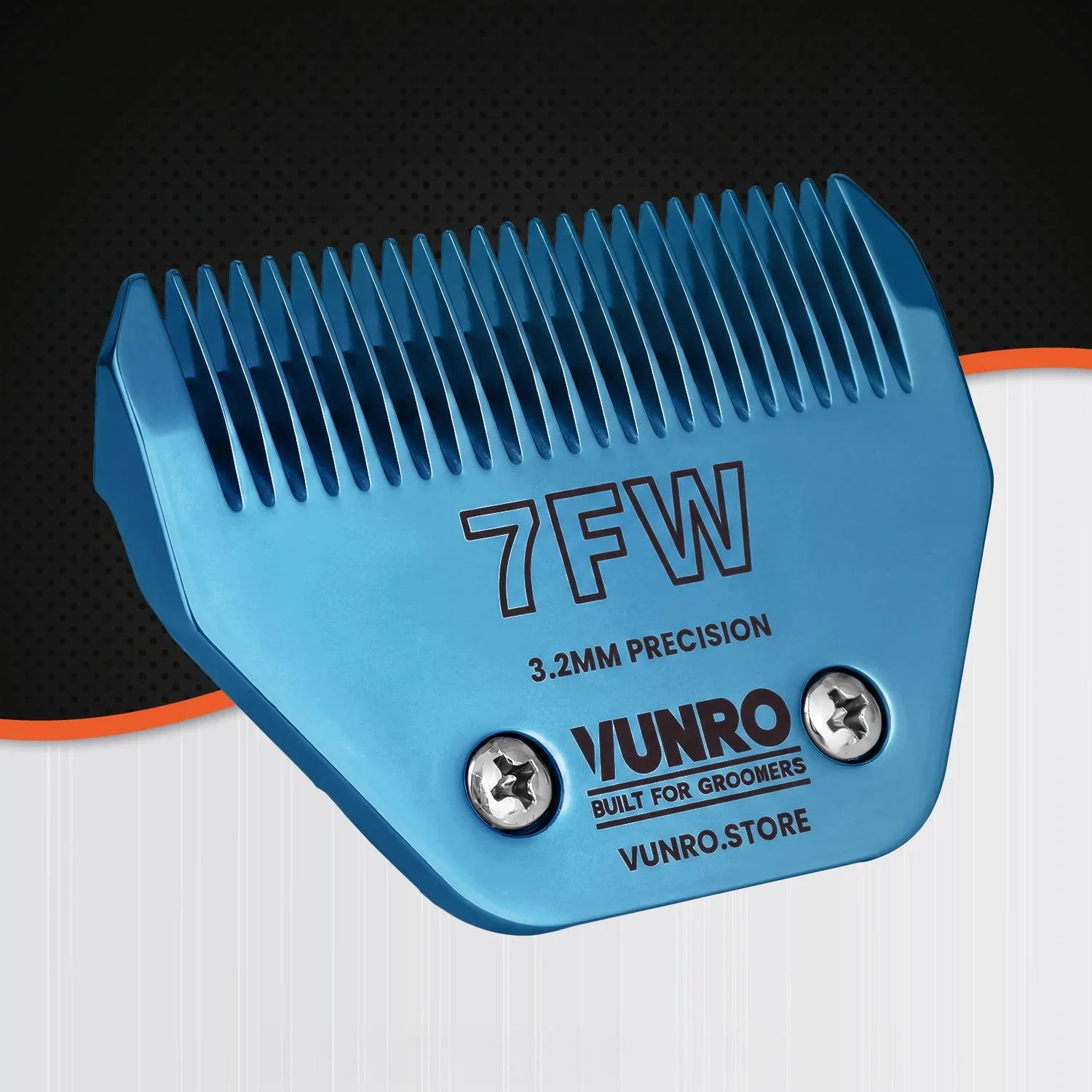 VUNRO 7FW Wide Blue Steel dog clipper blade front right view